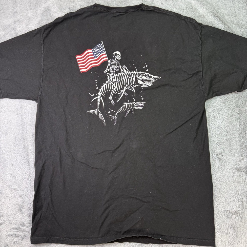 Cove Surf Co Shirt Mens XL Black Skeleton American Flag Print Graphic Surfer Tee